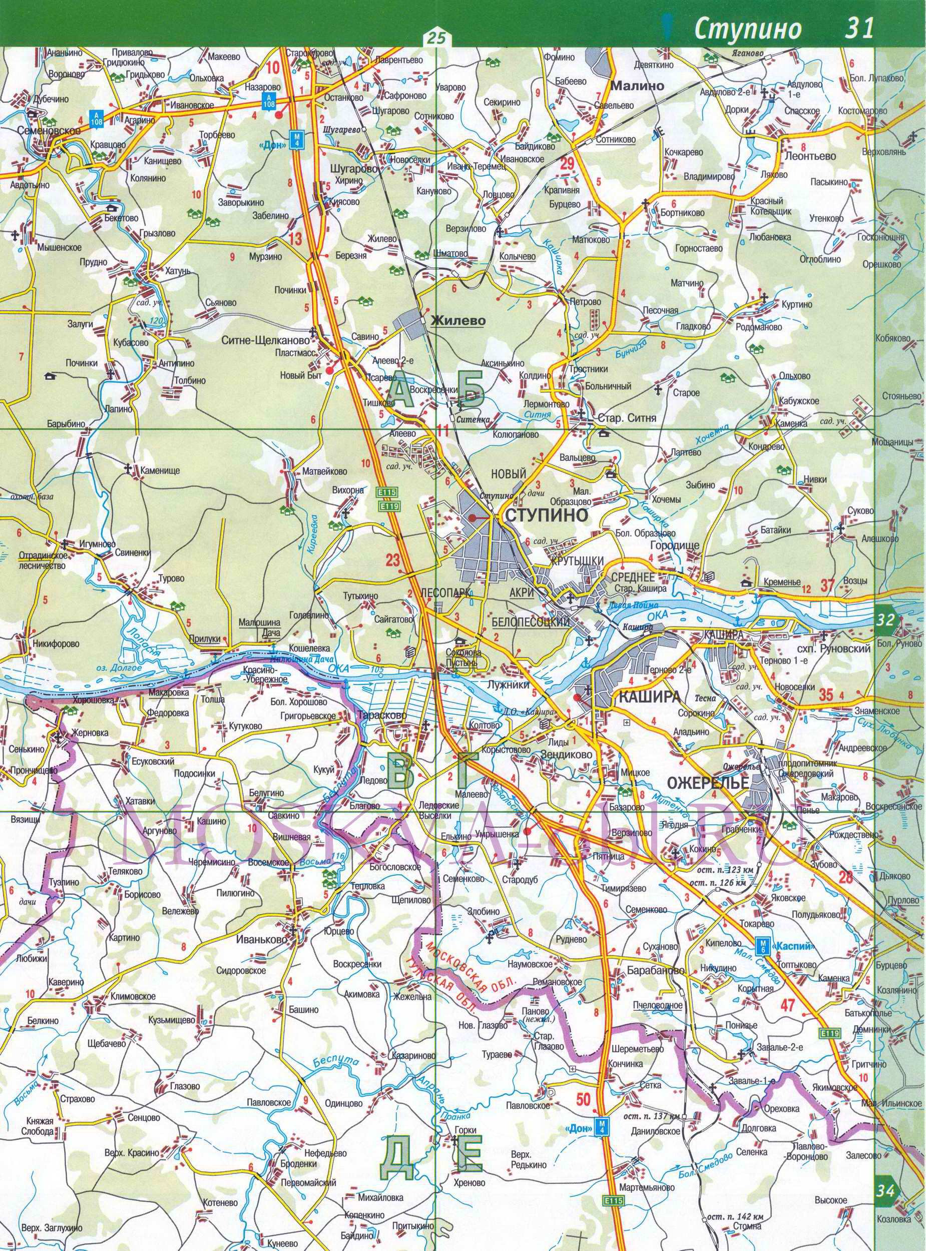 Карта автодорог Каширского района