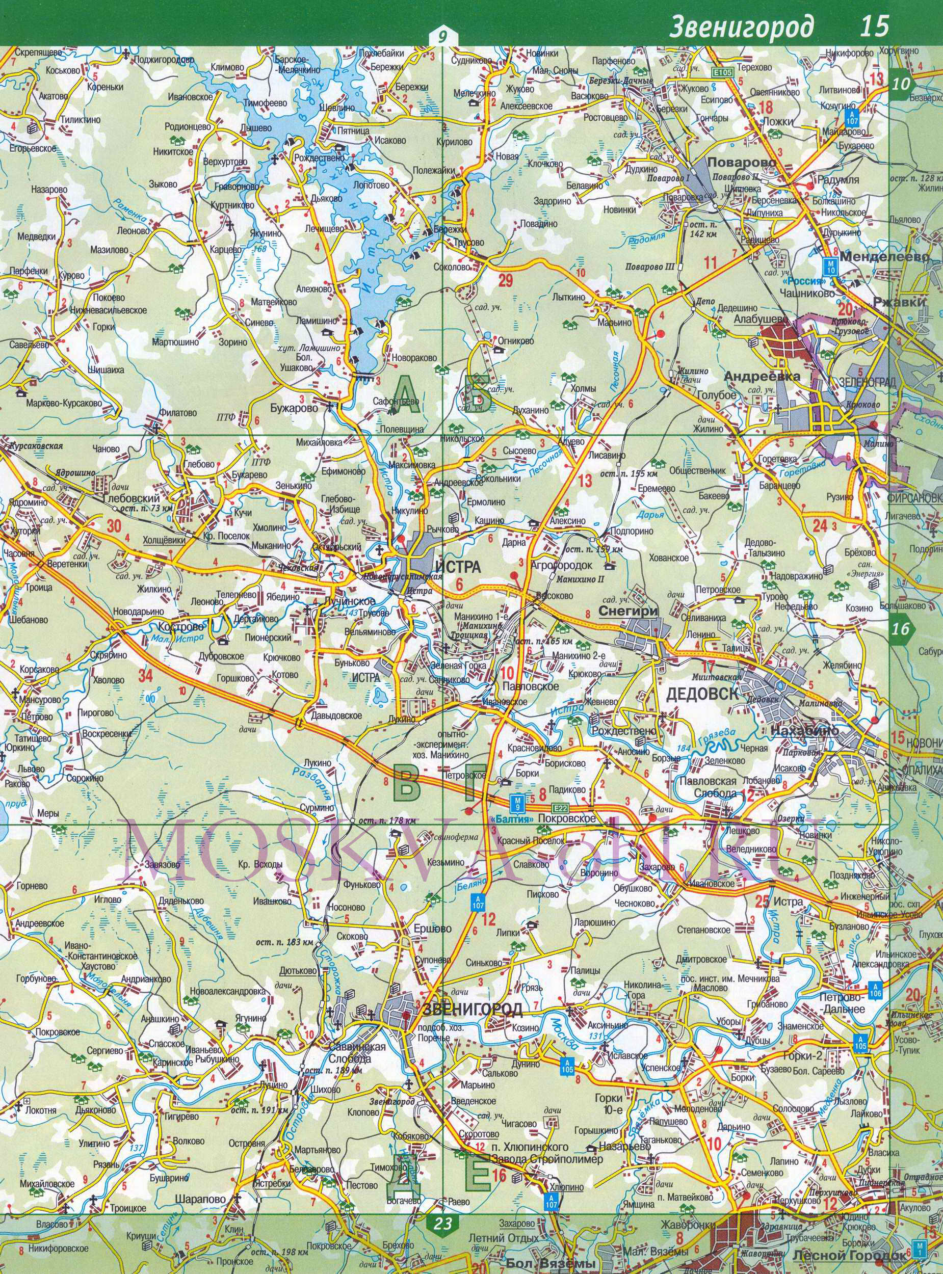 Карта Рузского района. Подробная карта Московской области - Рузский район, город Руза, B0 - 